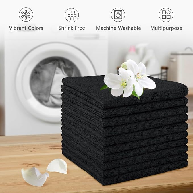 Orighty Wash Cloths, Face Towels 12x12 Inch 20 Pack | Soft Quick-drying Black Washcloths, Multi-Purpose Microfiber Face Cloths for Bathroom, Gym, Spa, Hotel, Travel