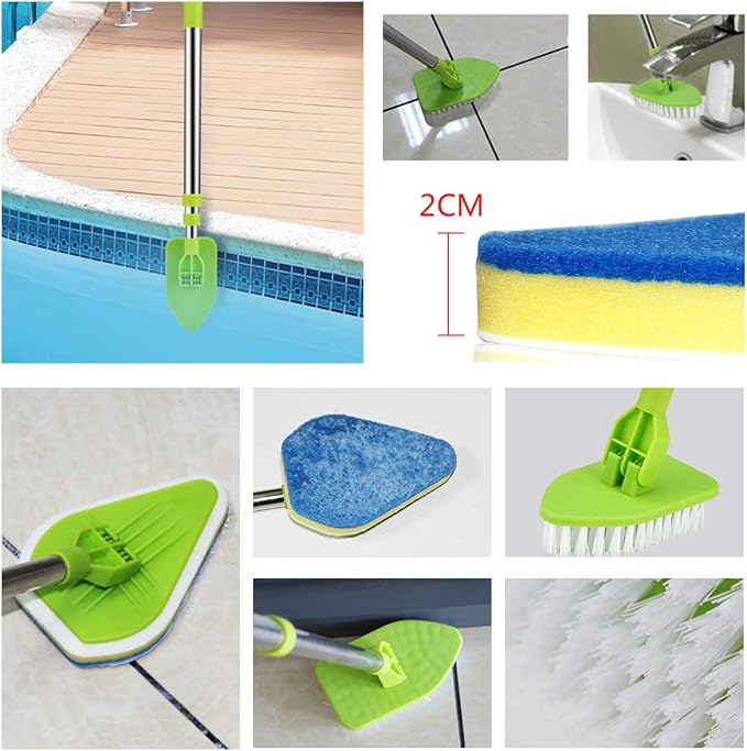 Shower Cleaning Brush with Long Handle, 3 in 1 Tub Tile Scrubber Brush, Adjustable Extendable Multifunctional 180° Rotatable Triangle Cleaning Mop for Cleaning Bathroom Bathtub Floor