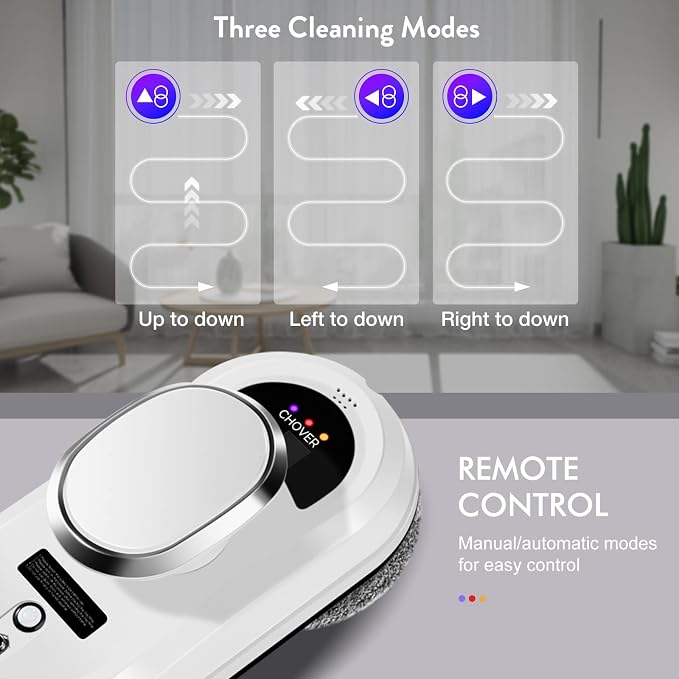 CHOVERY 3000Pa Corded Window Cleaner Robot with Remote Control | Window Cleaning Robot with 3.0AI Path Planning Glass Cleaning Robot for Framed Windows/Tiles/Class Door