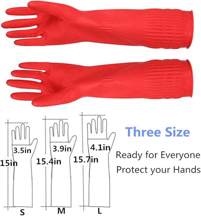 Rubber Cleaning Gloves Kitchen Dishwashing Glove 2-Pairs And Cleaning Cloth 2-Pack,Waterproof Reuseable.(Large)