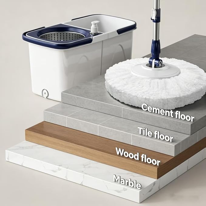 Spin Mop and Bucket Set | Hands Free Wringer System, Multi Surface Floor Cleaning Mop for Hardwood, Tile, and Vinyl Floors