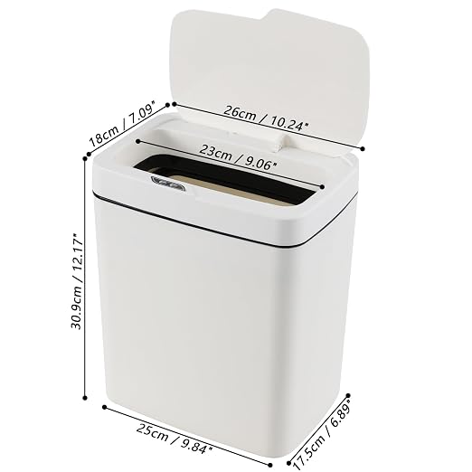 4 Gallon Plastic Automatic Bathroom Trash Can with Lid, 15 L, White | Touchless Motion Sensor Trash Can for Kitchen Bedroom Office
