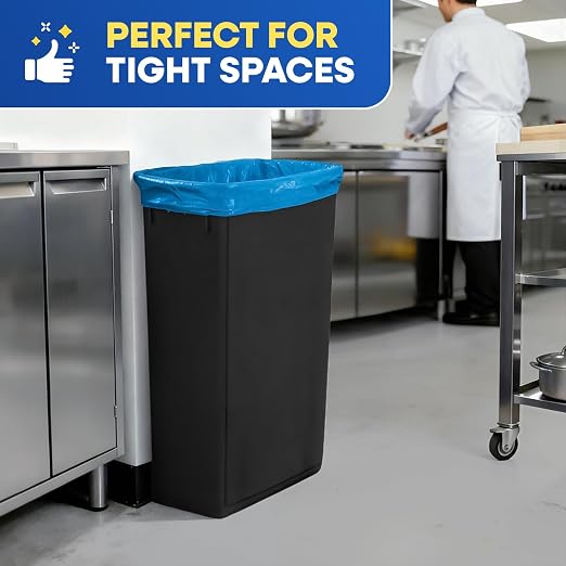 PLASTIC PRINCE 23 Gallon Slim Trash Can Kitchen, Commercial Tall Trash Bin Narrow, Rectangular Slim Jim Skinny Garbage Can for Home Garage Cabinet Restaurant, 2 Pack, Black