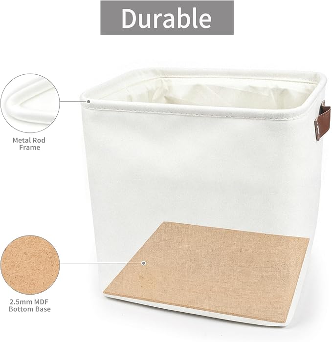 Collapsible Fabric Storage Cubes 11x11 Cube Storage Bins, 4 Pack Closet Baskets Box with Handles for Organizing, Shelf, Toys, Clothes, Home, Office, Nursery (White)