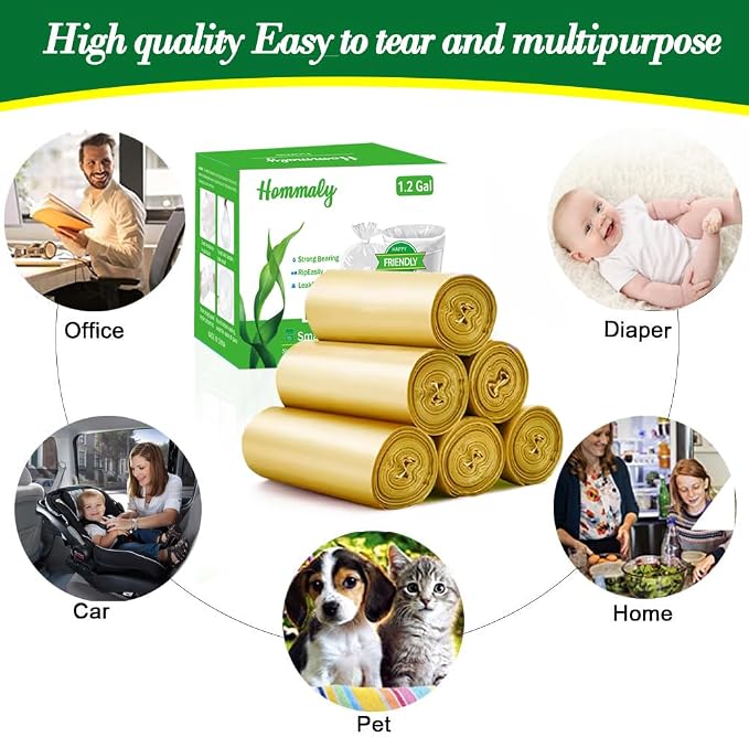 Hommaly 1.2 Gallon 240 pcs Small Golden Trash Bags, Strong Garbage Bags, Bathroom Gold Trash Can Bin Liners Unscented, Mini Plastic Bags for Office, Waste Basket Liner, Fit 4.5-5 Liters, 0.5-1.2 Gal