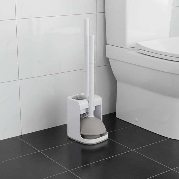 Toilet Plunger and Bowl Brush Combo for Bathroom Cleaning, White, 1 Set