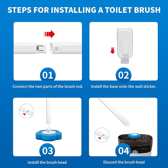 Disposable Toilet Brush with 48 Refills,Toilet Cleaning Supplies,Toilet Wand Brush Starter Kit,Wall Mounted Toilet Bowl Cleaner Brush with Holder for Bathroom Deep Cleaning & Hygiene (Pink)