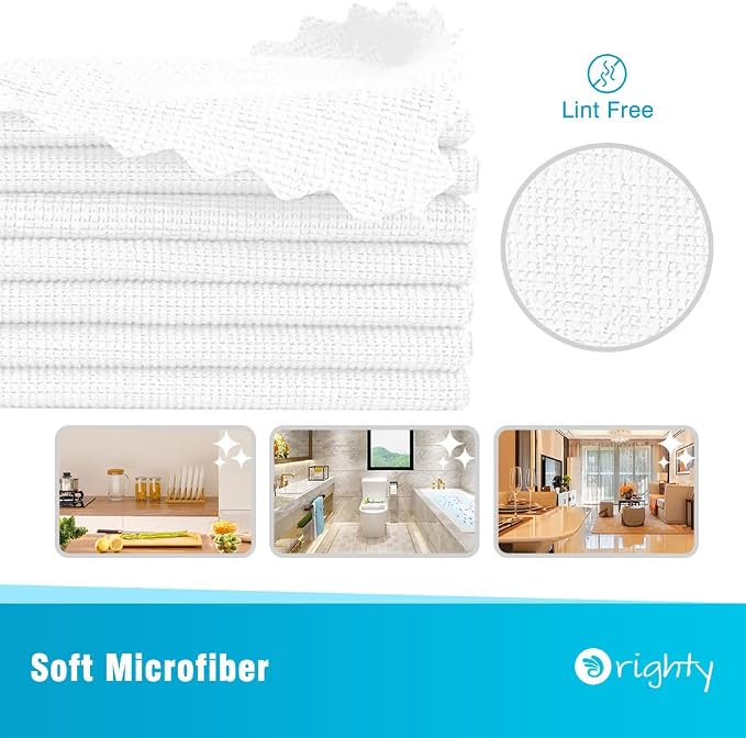 Orighty Microfiber Cleaning Cloth Bulk, 150 Pack Shop Towels 12x12in, White | Reusable Microfiber Towels for Cars, Shop Rags, Multi-Purpose Lint Free Cleaning Rags for Home & Kitchen