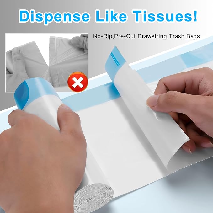 4 Gal Small Trash Bags, Unscented Drawstring, 51 Ct for Bathroom | Leakproof Seams, Pre-Separated Rolls, for Office, Bedroom, Dorm & RV, Milky White