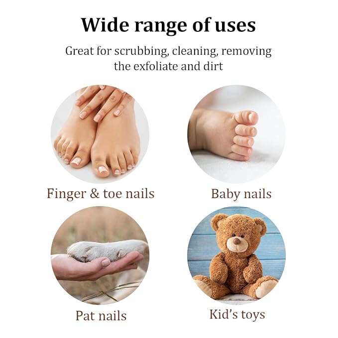 Wooden Cleaning Finger Nail Brush with Nylon Charcoal Bristles (Beechwood) | Double-Sided Fingernail Brush with Hanging Rope for Scrubbing Fingernails and Toes