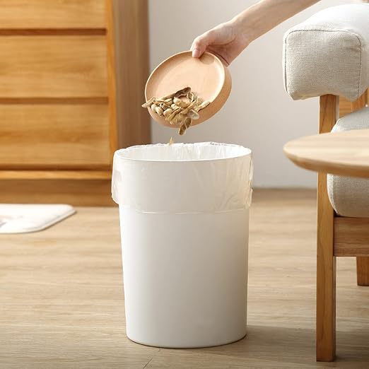 Lyellfe 6 Pack Small Trash Can, 1.5 Gallon Plastic Wastebasket with Handle | Round White Garbage Container Recycling Bins for Compact Space Bathroom, Office, Bedroom, Kitchen