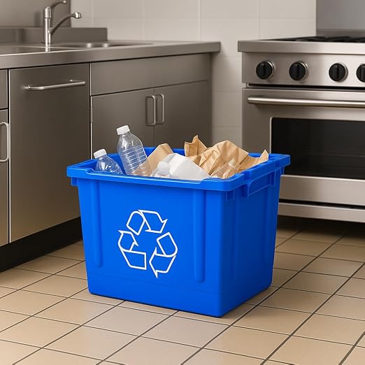 2 Pack 14 Gallon Rectangular Curbside Recycling Bin – Durable Indoor/Outdoor Container with Ergonomic Handles, Stackable Design and Weather-Resistant Plastic for Home, Office and Commercial Use