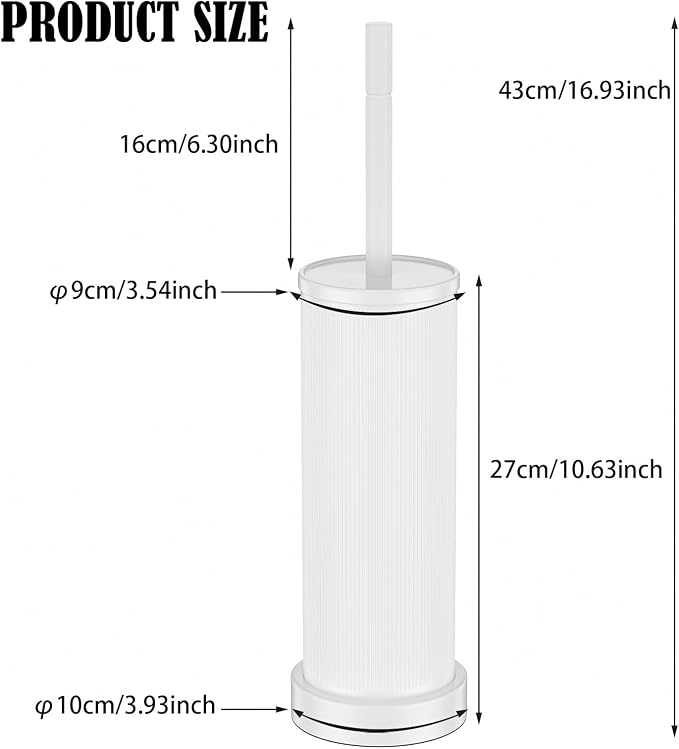 Metal Vertical Grain Toilet Bowl Brush and Holder Set Scrubber White | Extra Long Handle with Splash Guard Cover, Bathroom Space-Saving, Heavy Durable Deep Cleaning, Cleaner Sets for Apartments