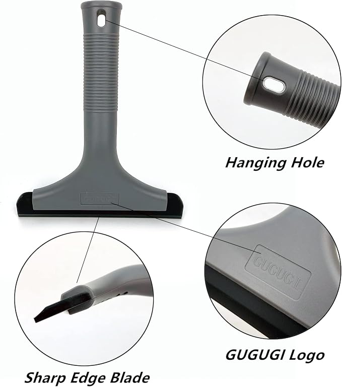 Super Flexible Silicone Squeegee, Auto Water Blade, Water Wiper, Shower Squeegee, 5.9'' Blade and 7.5'' Long Handle, for Car Windshield, Window, Mirror, Glass Door, Grey Black