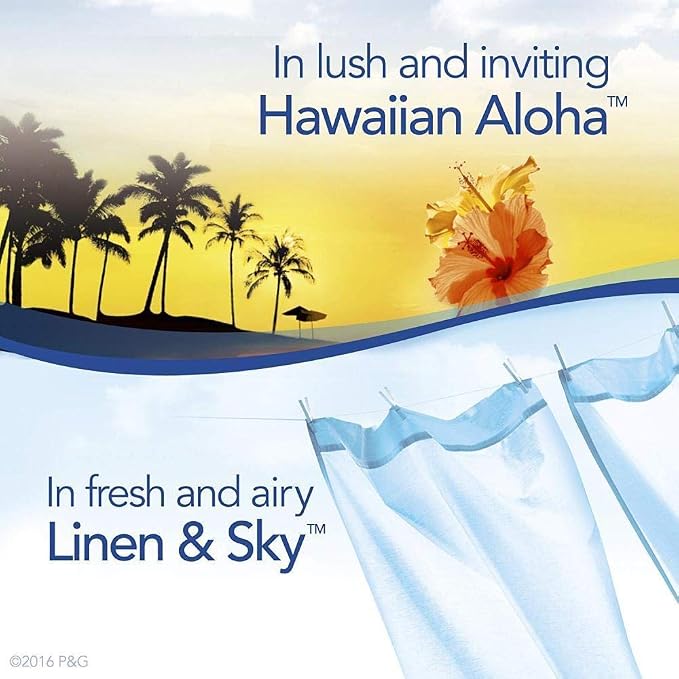 Febreze Car Air Fresheners, 2 Linen & Sky and 2 Hawaiian Aloha Scents, Odor Eliminator for Strong Odors (4 Count)