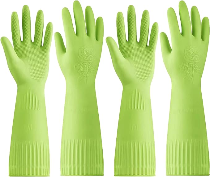 Disfore Rubber-Gloves Dishwashing Gloves for Cleaning-Kitchen - 2 Pairs Long Household Cleaning Gloves for Washing Dishes