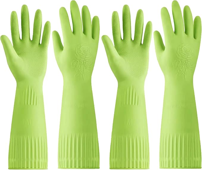 Disfore Rubber-Gloves Dishwashing Gloves for Cleaning-Kitchen - 2 Pairs Long Household Cleaning Gloves for Washing Dishes