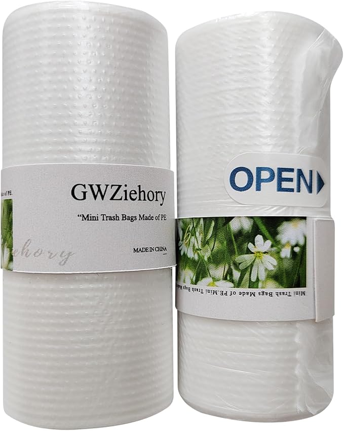 Mini Trash Bags, 0.5 Gal, 300 Counts, White | Extra Small Garbage Bags for Desktop Trash Can, Strong Tiny Trash Bags for Car, Cat Litter, Fits 3L Waste Basket
