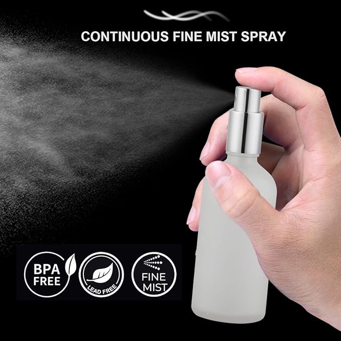 Empty Frosted Glass Spray Bottle 3.4oz, 2 Pack | Perfume Atomizer, Fine Mist