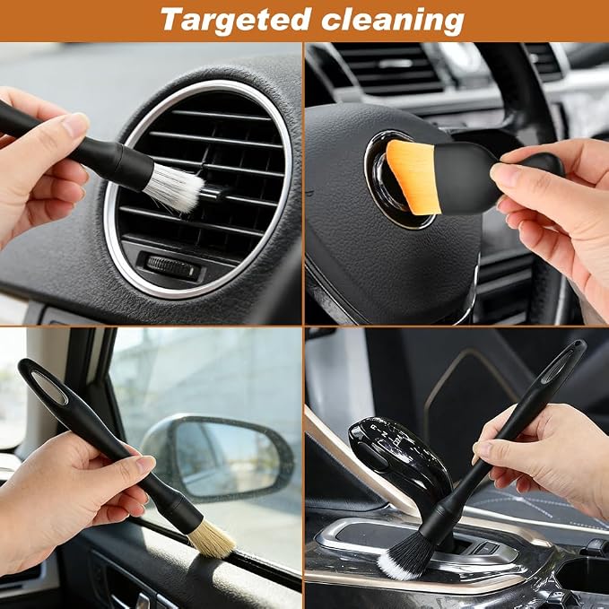 6Pcs Car Detailing Brush Set for Cleaning Interior or Exterior, Car Interior Detailing Brush for Air Vents, Wheels and ect, Universal C-ar Dust Bru-sh for Most Vehicles(Color:Black)