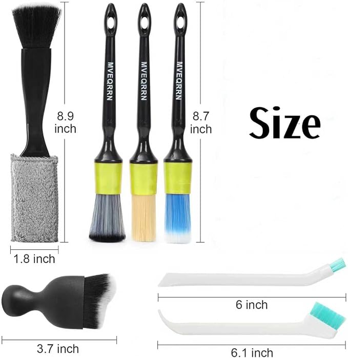 MVEQRRN 7PCS Car Detailing Brush Set,Boars Hair Detail Brush kit(Green) | Ultra Soft No Scratch,Car Dust Brush,Car Detailing Brushes Kit,Detail Brushes Car Detailing for Interior Exterior