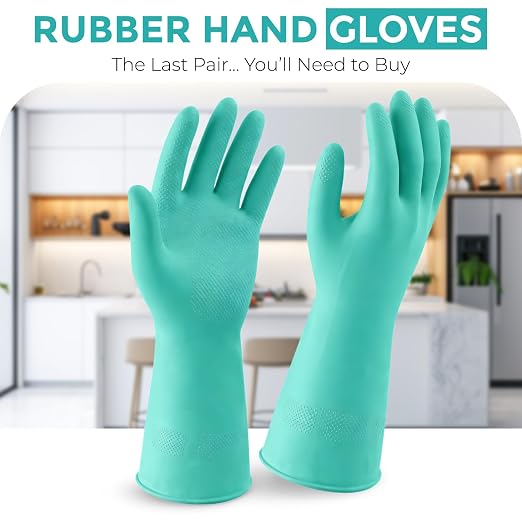 LADWA 1 Pairs Non-Slip Household Cleaning Reusable Dishwashing Gloves for Kitchen Washing Dishes Bathroom Gardening & Home Tasks Flexible Long-lasting & Waterproof Gloves Perfect for Woman Men (Green)