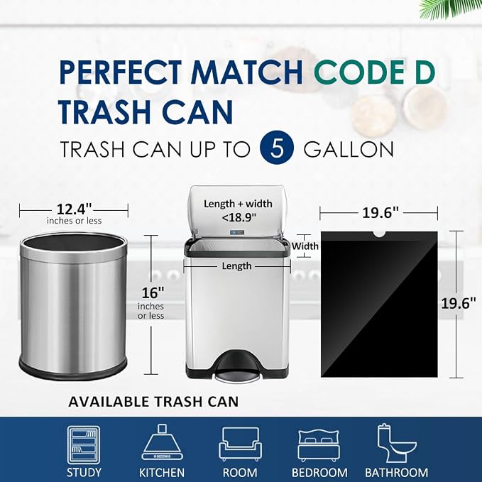 Small Drawstring Trash Bags 5 Gallon, Black, 120 Count | Waste BasketLiners Fit 18-20L Garbage Cans, Tear Free, Leak Proof, Sturdy for Home, Office, Bathroom & Bedroom Daily Use