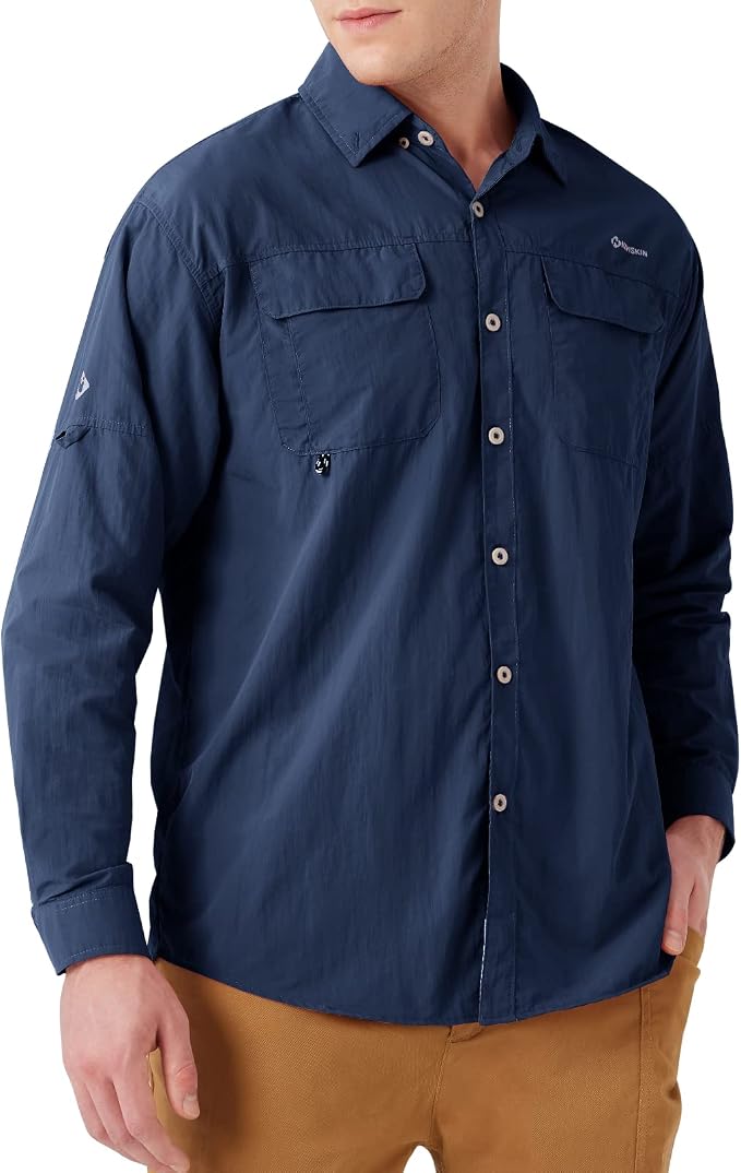 NAVISKIN Men's UPF 50+ Sun Protection Long Sleeve Fishing Shirts | UV Protective, Quick Dry, Vented Back, Utility Pockets, Roll Up Sleeves, Lightweight PFG Shirts For Hiking Camping Safari