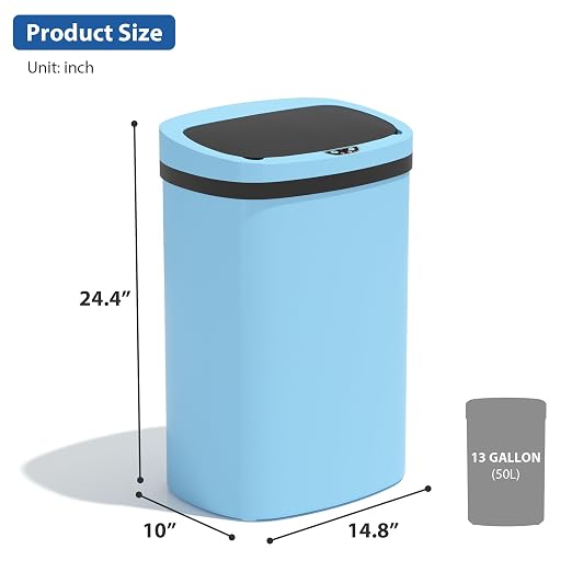 13 Gallon/50 L Kitchen Trash Can with Lid, Garbage Can with Touch-Free Lid, Cute Automatic Trash Can Bathroom Trash Bin, Motion Sensor Waterproof Trash Bin