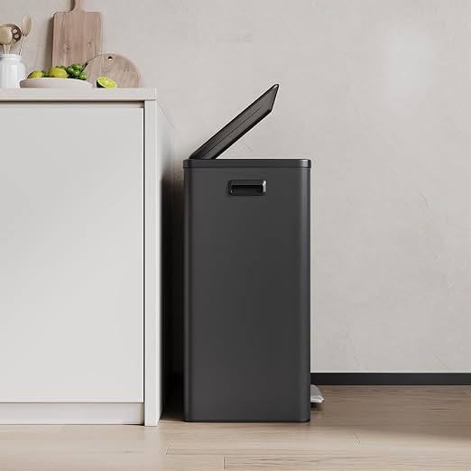 Jojoka Dual Trash Can for Kitchen Recycling and Trash, 16-Gallon Stainless Steel Double Garbage Bin with Lid and Foot Pedal, Soft Close, Removable Compartments for Waste Separation, Home Organization