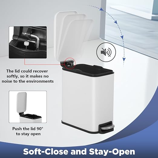 1.3 Gallon Small Kitchen Trash Can, Stainless Steel, Removable Plastic Inner Bucket, Foot Pedal, for Bathroom,(2 Set)