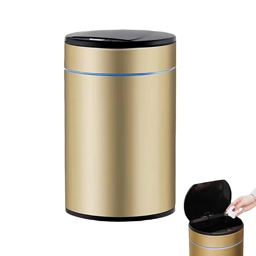 Smart Trash Can, Sensor Opening and Closing (1, Gold) | Automatic Trash Can for Living Room, Bedroom, Kitchen and Bathroom