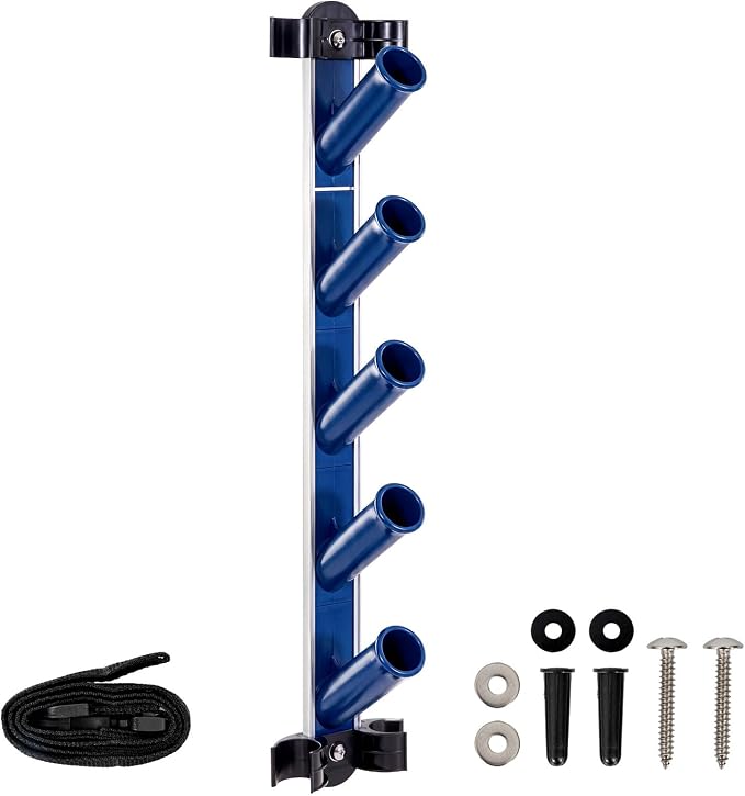 POOLAZA Pool Equipment Storage Rack, Pool Tool Organizer for Cleaning Tools | Durable ABS Rack with Aluminum Support Plate, Holds Skimmer Nets, Brushes, Vacuum Heads, Poles & Hoses with 5 Holders & Strap