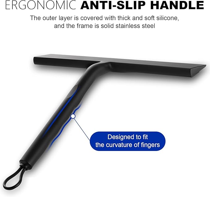 wlich 8 Inch Shower Squeegee, Silicone Squeegee for Glass Doors with 1 Hook | Streak-Free Cleaning, No-Drill Storage Hook, Non-Slip Handle, for Home, Hotel, Gym, Office Glass, Mirrors, Tiles, Windows
