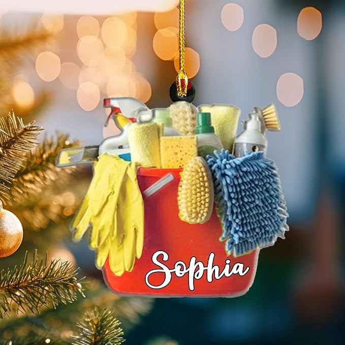 Personalized Cleaning Tools Ornament, Custom Housekeeping Christmas Tree Decoration, Holiday Keepsake Gift for Cleaners, Janitors, Pressure Washers, Housekeepers, Maids and Cleaning Lovers (CT5)