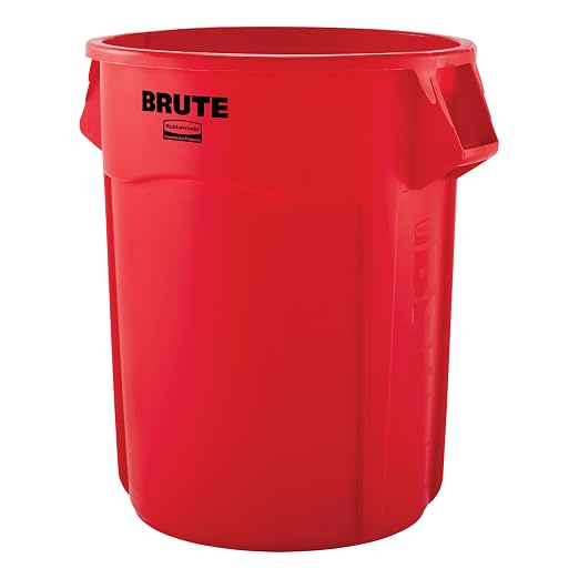 Rubbermaid Commercial Products Brute Heavy-Duty Round Vented Trash Can Without Lid, 55-Gallon, Red, for Landscapers/Construction/Restaurant/Stadium/Back of House/Office/Warehouse/Home