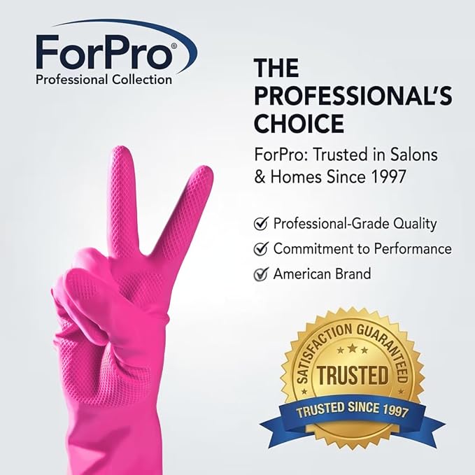 ForPro Natural Rubber Gloves, 6 Pairs Reusable Multi-Purpose Household Cleaning Gloves with Soft Inner Lining, Waterproof & Chemical-Resistant, Cotton Candy, Medium