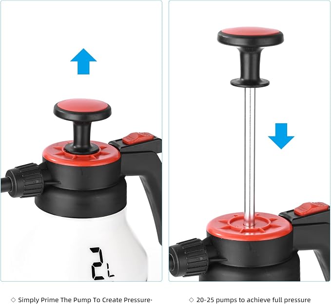 FOSHIO 0.53 Gallon Garden Pump Sprayer, 2L Portable Hand Pump Pressure Water Spray Bottles with Adjustable Nozzle Trigger Lock Sprayer for Home, Lawn and Car Detailing