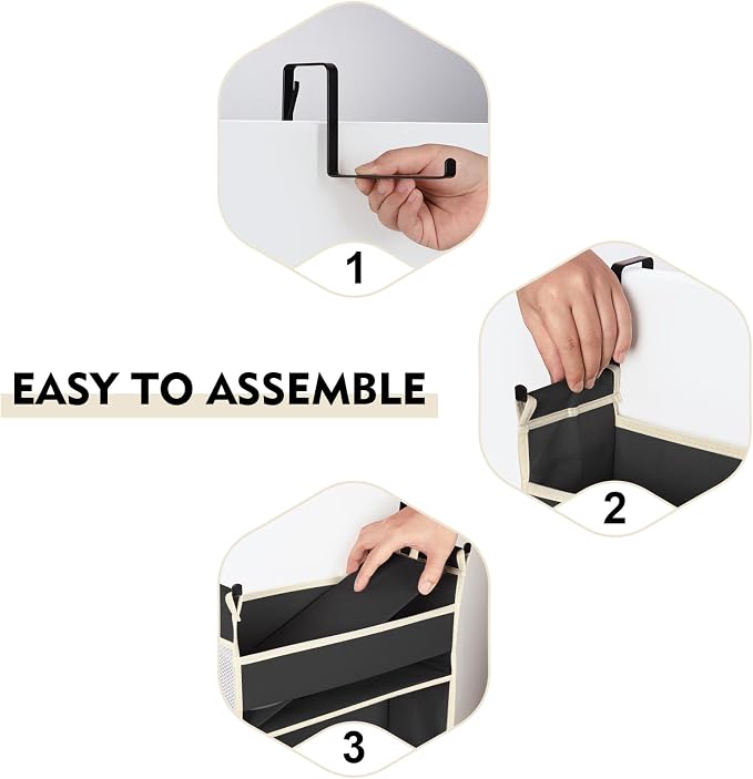 Over The Door Hanging Organizer 6-Shelves and 12 Side Pockets, Over The Door Storage Organizer, Back of Door Organizers for Baby Accessories and Children's Toys (13"x5"x54", Black)