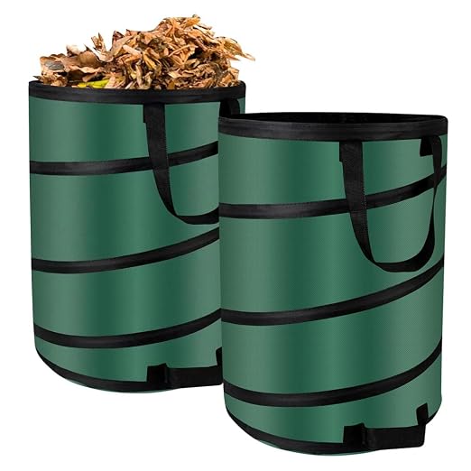 27 Gallons Collapsible Outdoor Trash Can Reusable Lawn and Leaf Bags | Pop Up Garbage Trash Can/Recycle Bin, Heavy Duty 600D Waterproof Oxford Fabric Reusable Yard Waste Bag(27 Gallons-2Pcs)