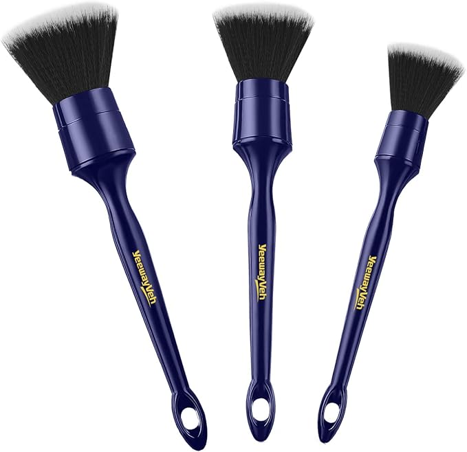 YeewayVeh 3PCS Car Detailing Brush Set, Ultra Soft, Indigo/Black | No Scratch Thick Detail Brushes for Dashboard, Air Vents, Leather Seat & Dusting, Interior/Exterior Car Detailing, 3 Sizes