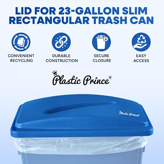 PLASTIC PRINCE Paper Recycling Lid, 23 Gallon Commercial Slim Jim Recycling Trash Can Lid with Hole, Plastic Blue Waste Garbage Can Lid with Paper Slot