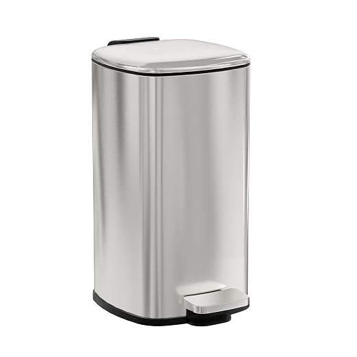 Garvee Bathroom Trash Can with Lid, 2.4 Gallon Slim Garbage Can, Silver | Step Pedal, Soft-close Lid, Rear Handle, Removable Plastic Inner Liner with Trash Bag Retainer Ring, for Kitchen, Bathroom