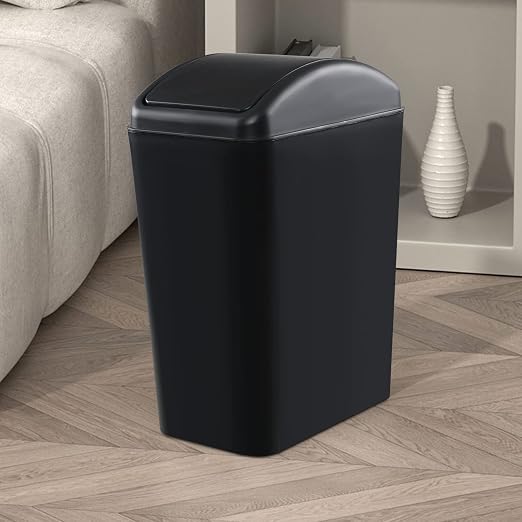4.5 Gallon Slim Trash Bin with Lid, Swing Top Garbage Can, Black