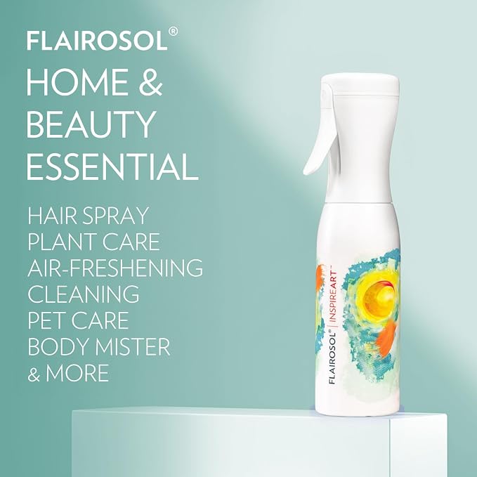 FLAIROSOL InspireArt Continuous Ultra Fine Spray Bottle, 6.8oz, White/Green | Patented technology, for hairstyling, cleaning & arts and crafts use, versatile water spray bottle