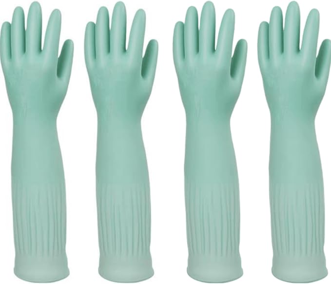Household Cleaning 18inch Kitchen Dishwashing Rubber Gloves | Red Long Sleeved Heavy-duty Waterproof gloves, household kitchen dishwashing, Long cuffs, Reusable, Non slip