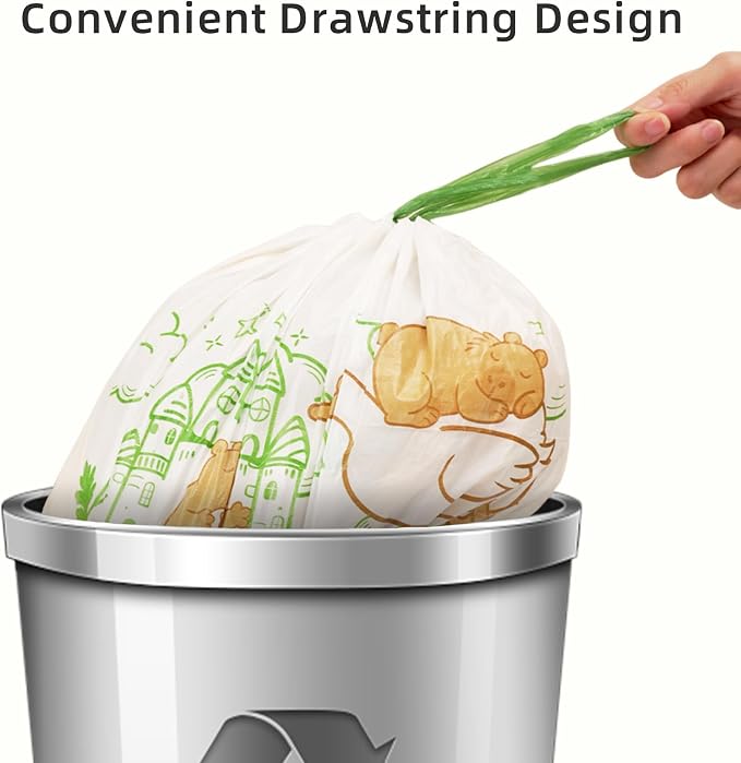 4 Gallon Trash Bags, Small Garbage Bags with Drawstring and Printed Design, Tear-Free, Leakproof & Durable Small Trash Bags for Bathroom, Office, 50 Count