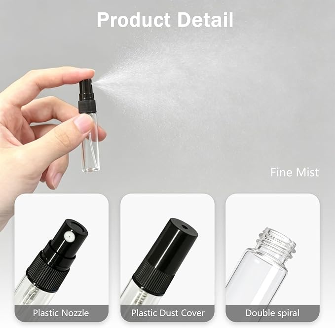 Elfenstall- 10Pcs 5ml Mini Spray Bottles Clear Glass Bottles Empty Fine Mist Atomizer Small Refillable for Cologne Perfume fragrances Liquid Sample Containers