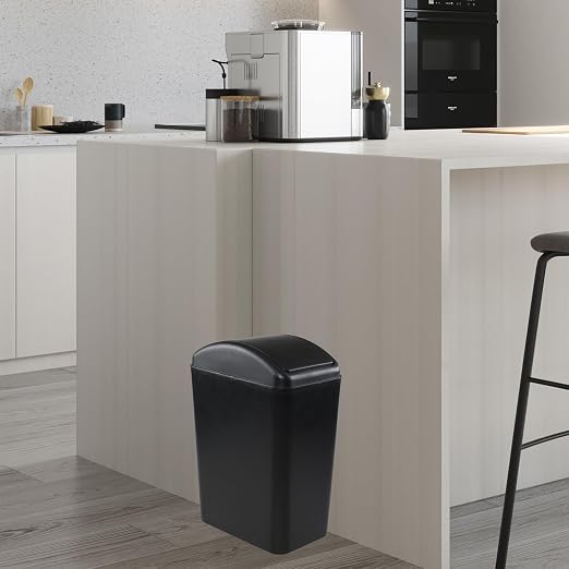 Oymlclivisa 4.5 Gallon Plastic Swing Top Trash Can, Slim Trash Bin, Black | Small Garbage Can with Lid for Narrow Space