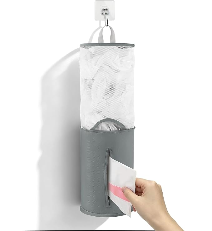 HOUSE AGAIN Bag Saver-Extra Large Plastic Bag Holder Dispenser, Organizer for Grocery Trash Roll,Oxford Machine Washable-Daily Storage Solution for Kitchen/Bathroom/Laundry (Deep Grey-1 Pc)